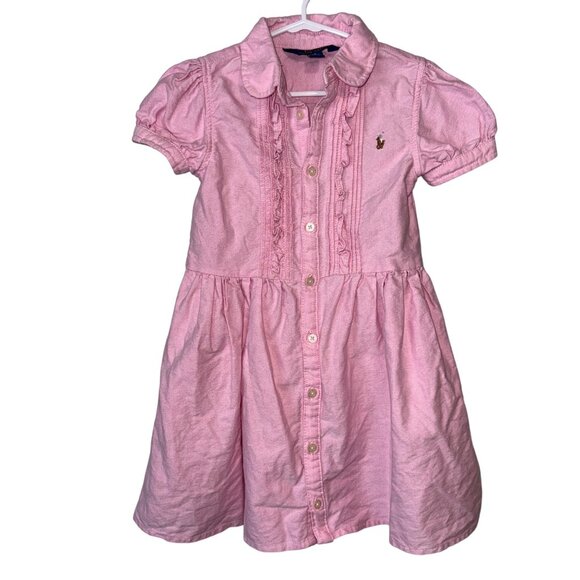 Polo Ralph Lauren Girls Pink Short Sleeve Button-Down Dress  Size 5 - Picture 1 of 6